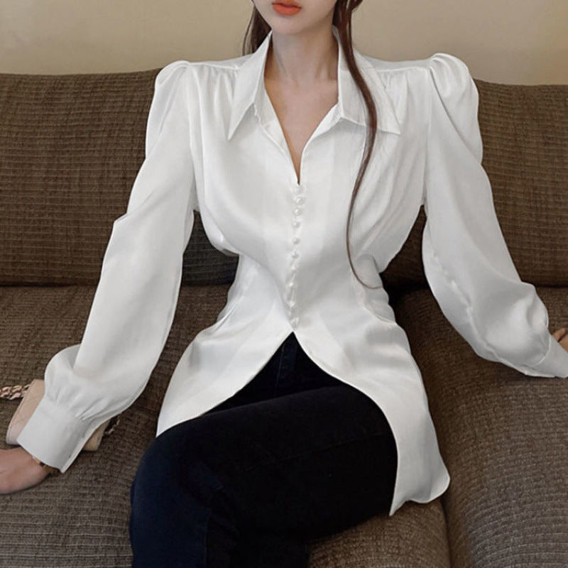 French Style Bow Satin Shirt