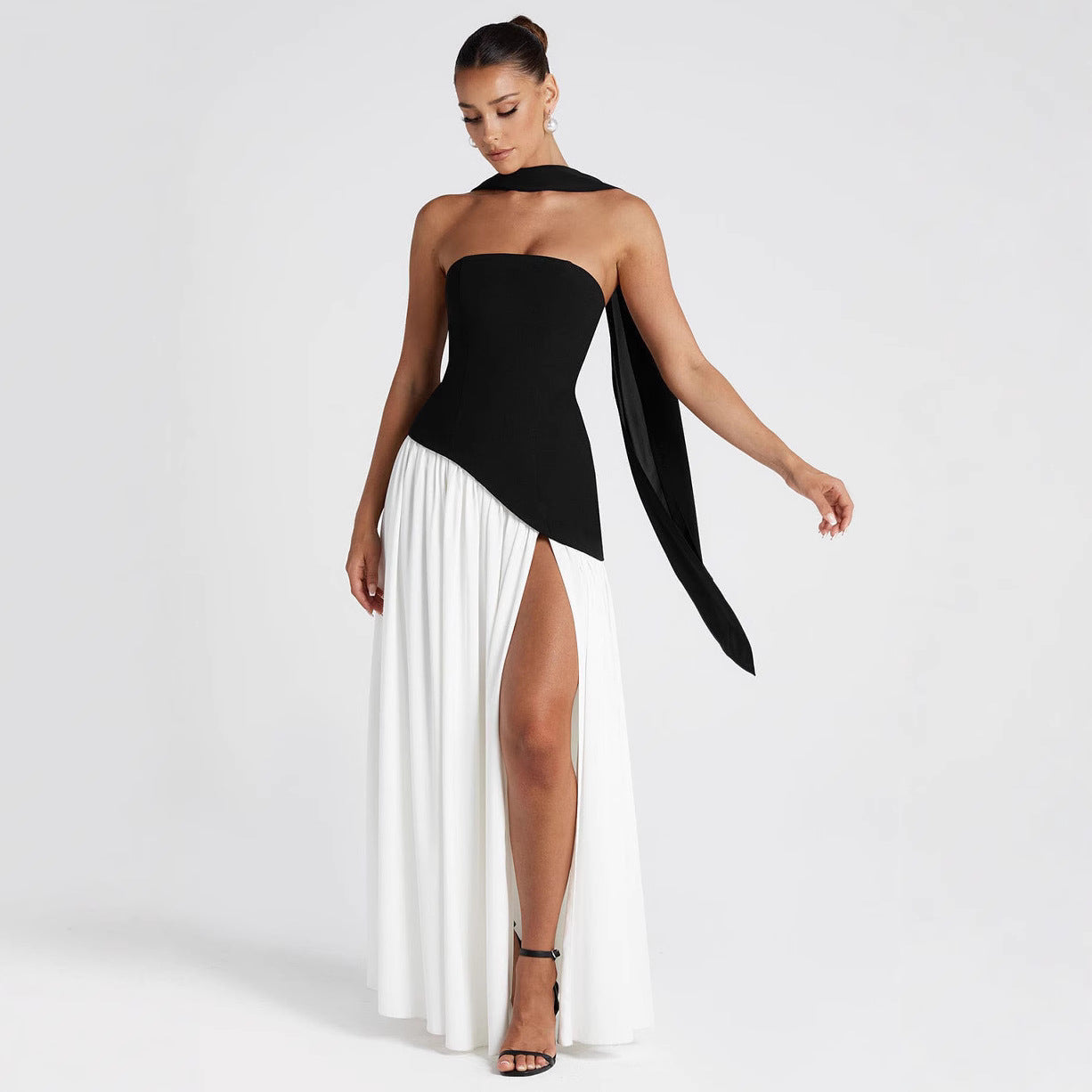Color Matching Tube Top Off-the-shoulder Dress