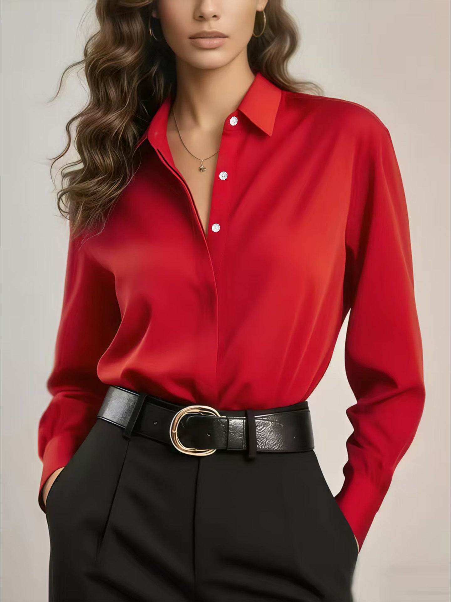 Solid Color Loose Button Shirt