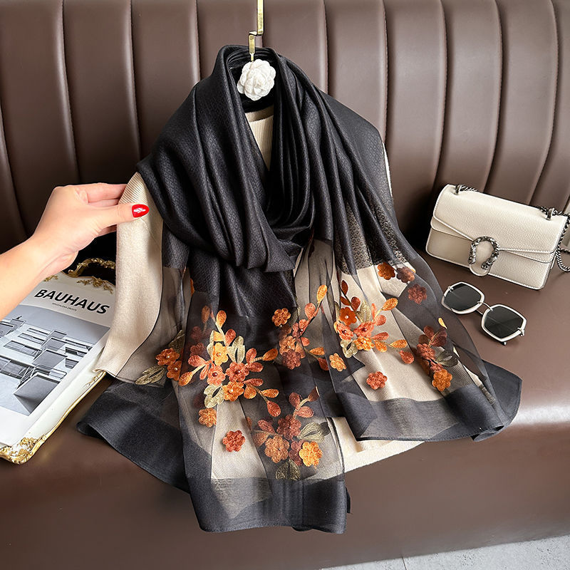 Solid Elegant Embroidered Scarf