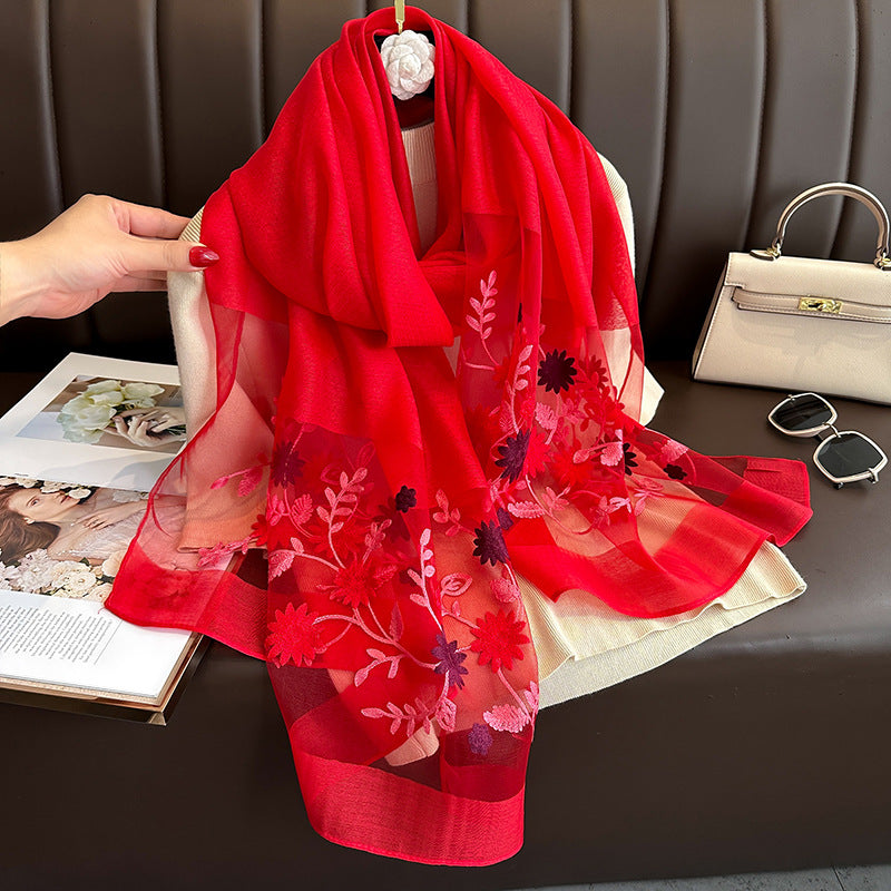 Solid Elegant Embroidered Scarf