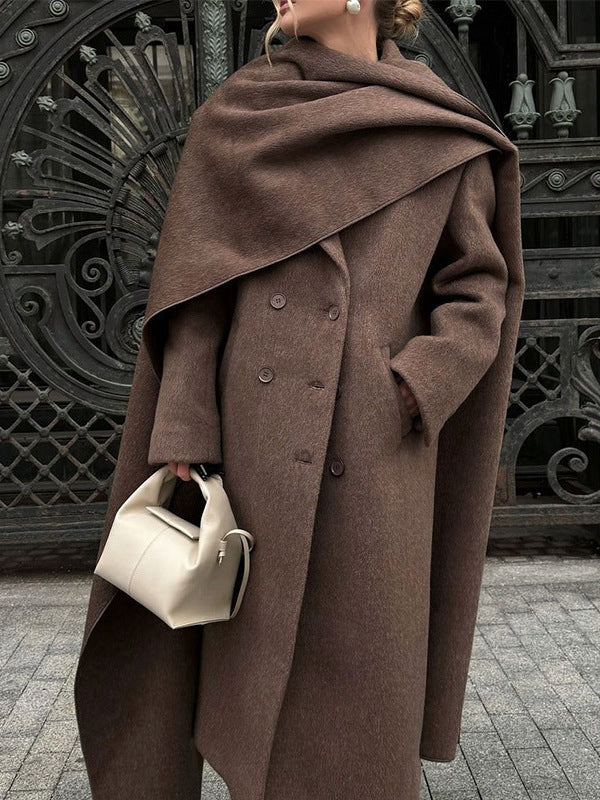 Scarf Collar Woolen Coat