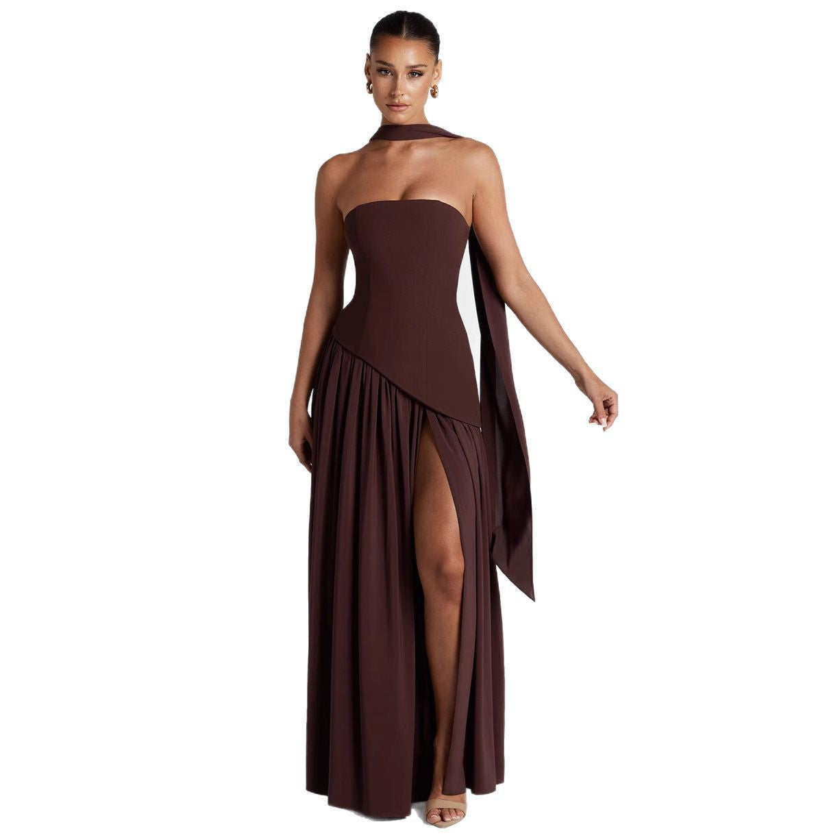 Color Matching Tube Top Off-the-shoulder Dress