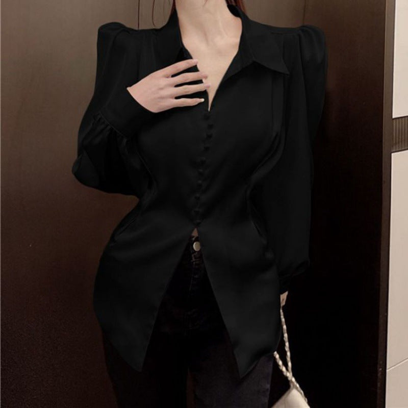 French Style Bow Satin Shirt