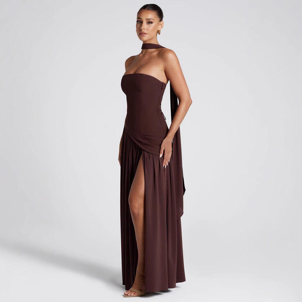 Color Matching Tube Top Off-the-shoulder Dress