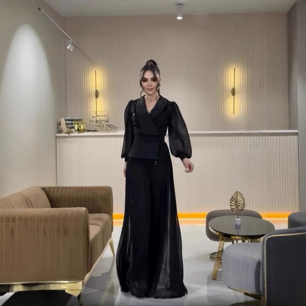Mesh Tassel Pleated Suit
