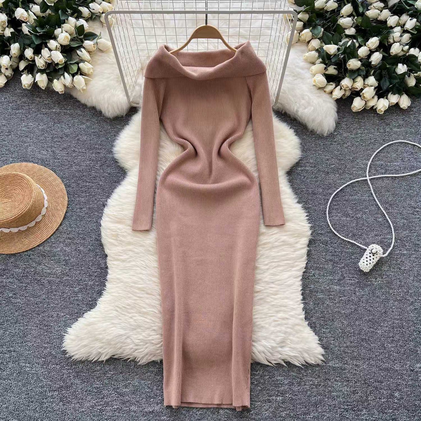 Elegant Slim-fit Sheath Stripes Knitted Dress