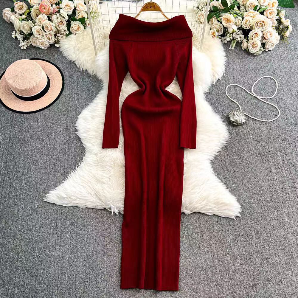Elegant Slim-fit Sheath Stripes Knitted Dress