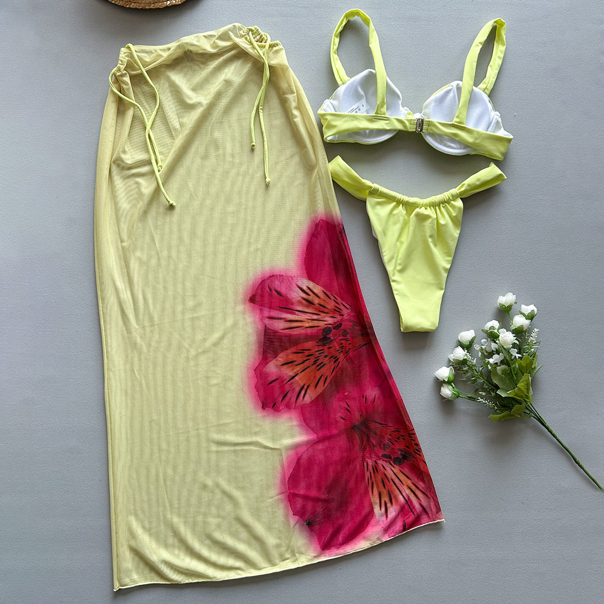 Three-piece Bikini Printed Swimsuit