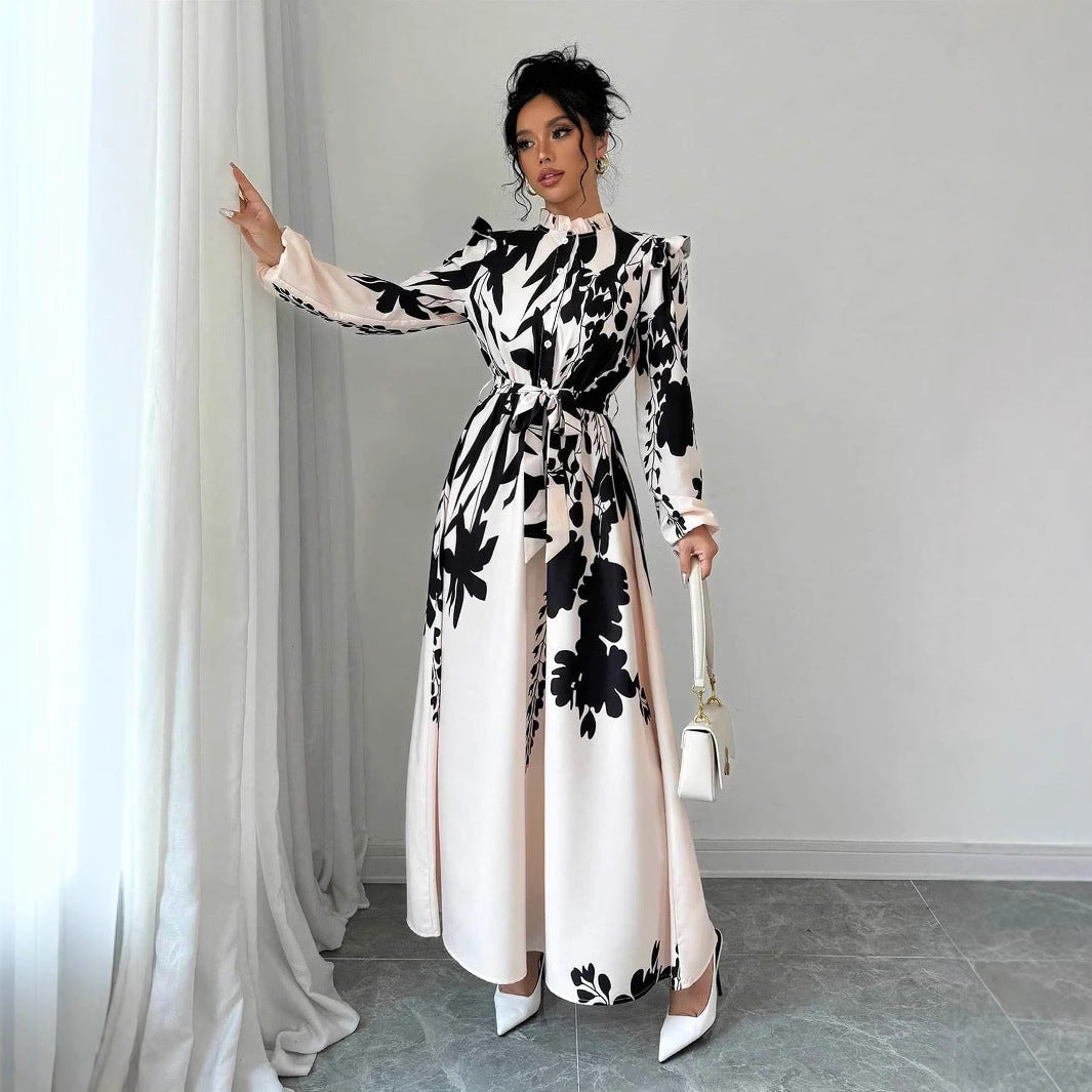 Waist Long Sleeve A- Line Dress