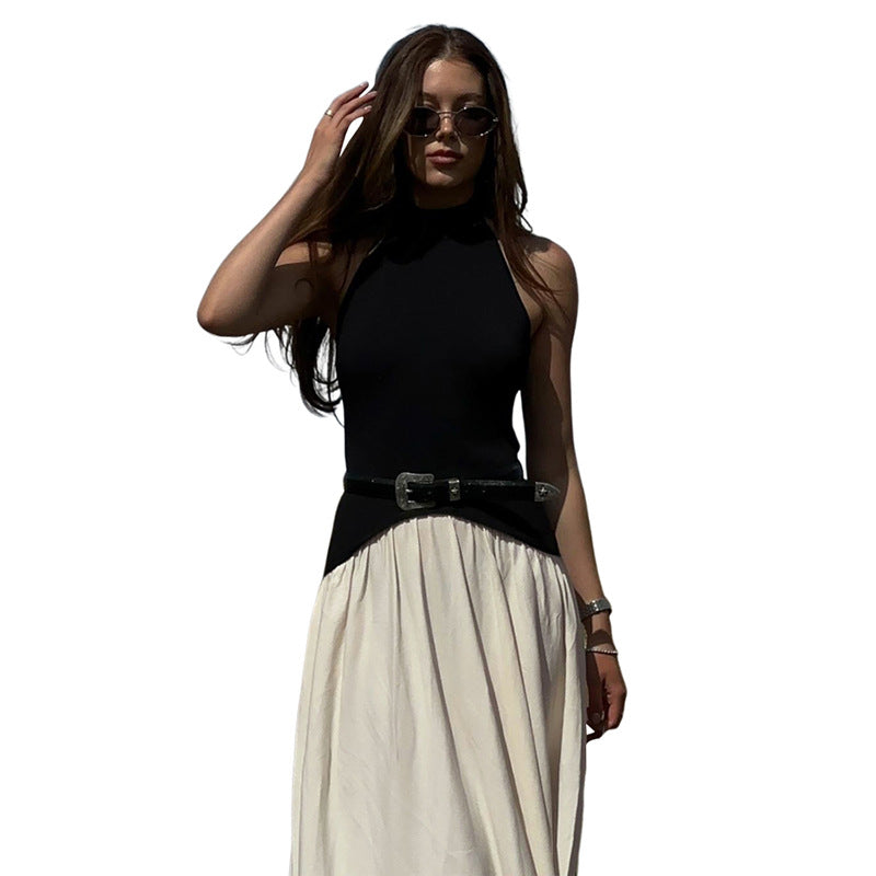 Stitching Pleated Elegant Slim Mop Dress