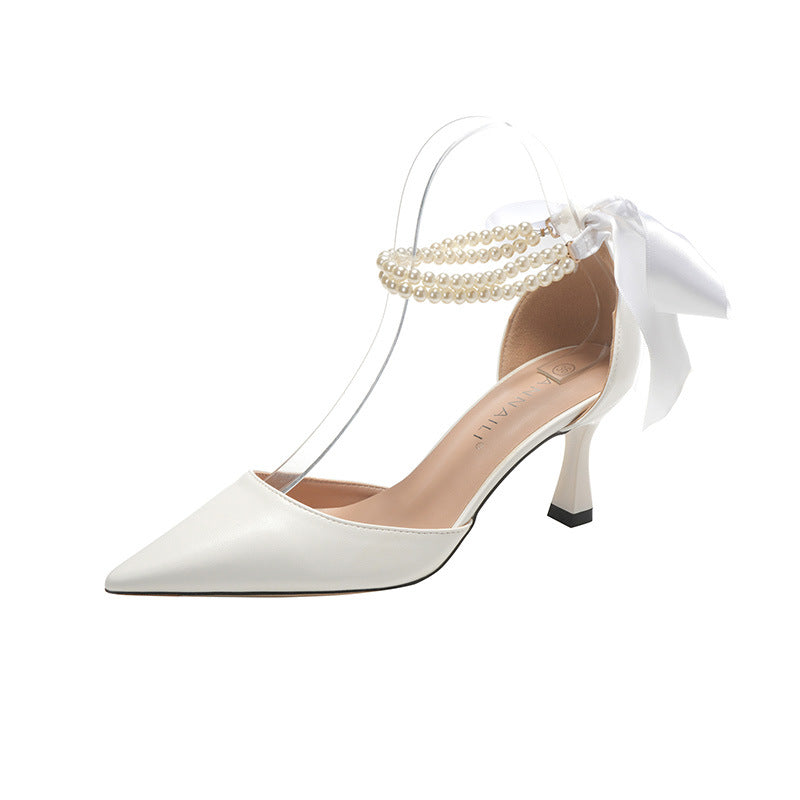 Pearl Chain Bow Whit Shoes
