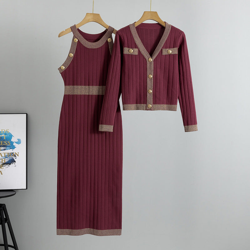 French Style Socialite High Waist Fashion Two-piece Set