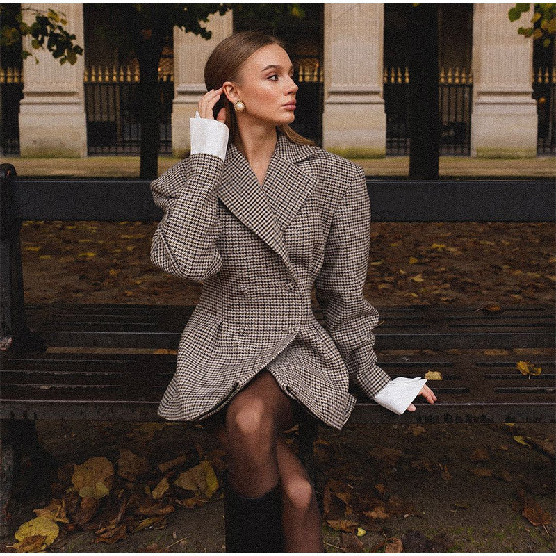 Plaid Waist-tight Suit Jacket