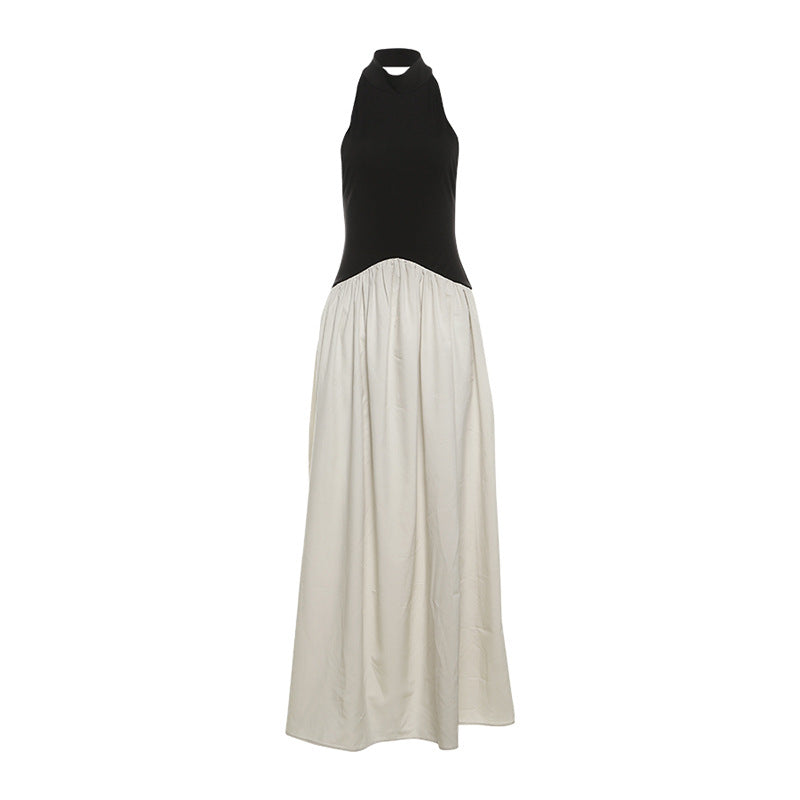 Stitching Pleated Elegant Slim Mop Dress