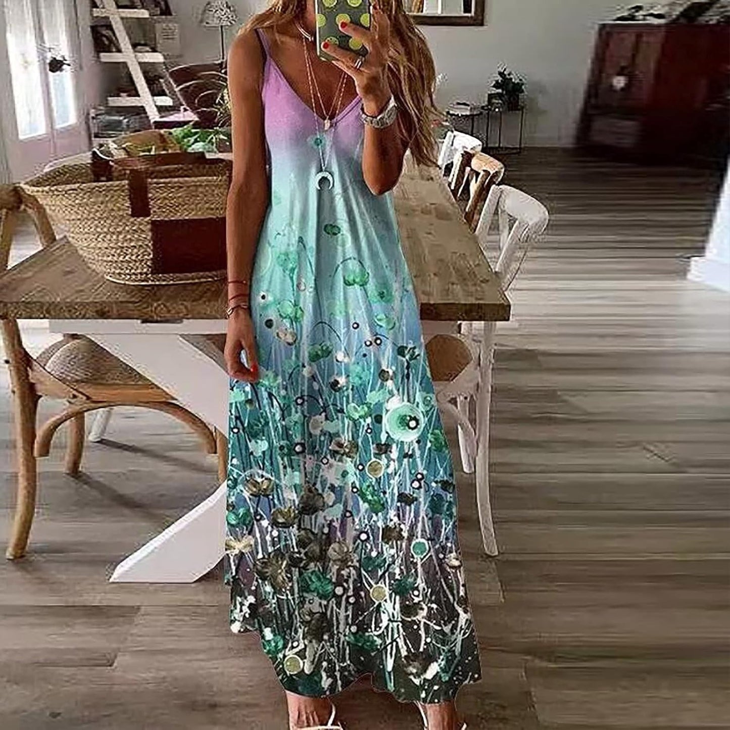 Spaghetti Strap Elegant Beach Skirt Loose Dress