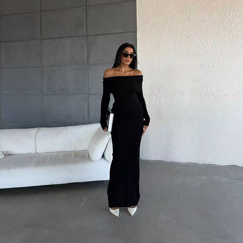 Elegant Slim-fit Sheath Stripes Knitted Dress
