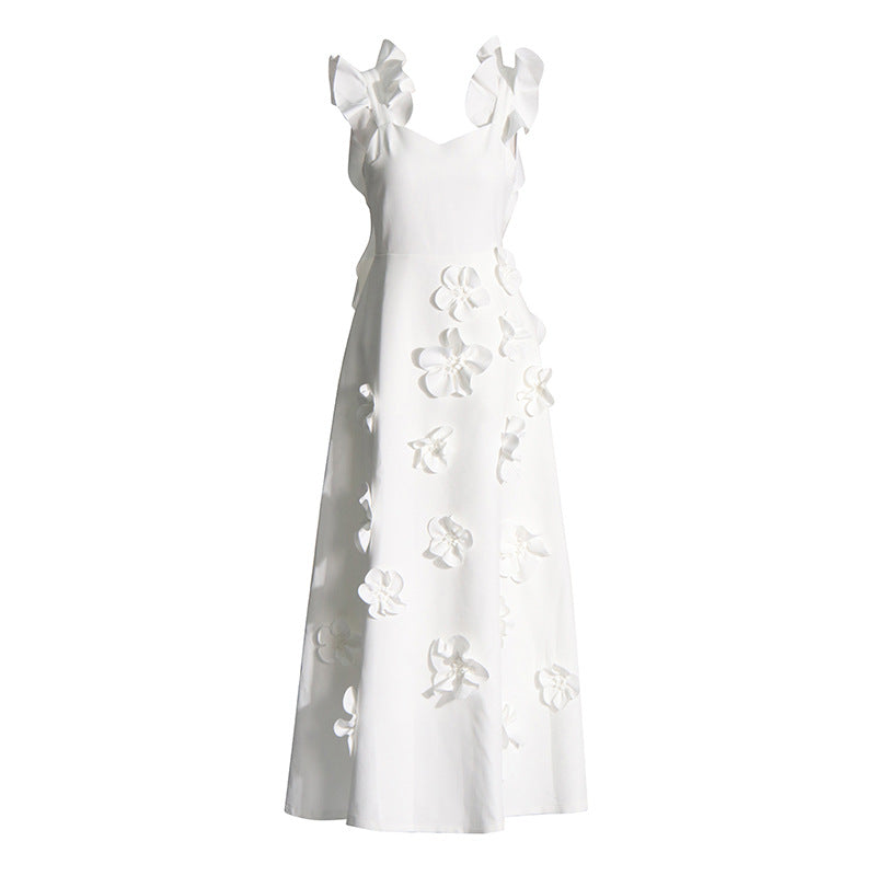 Stitching Three-dimensional Flower Sling Dress