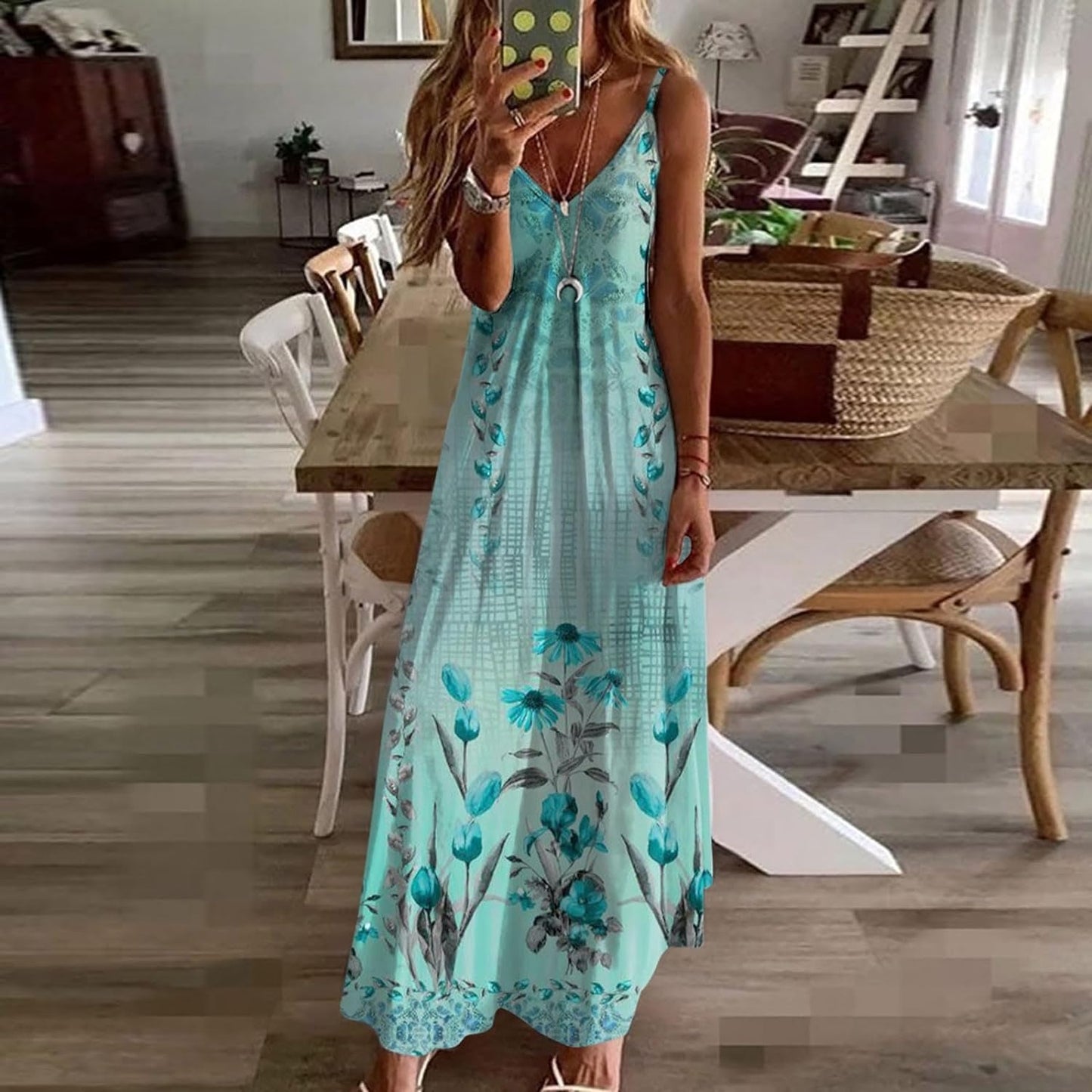 Spaghetti Strap Elegant Beach Skirt Loose Dress