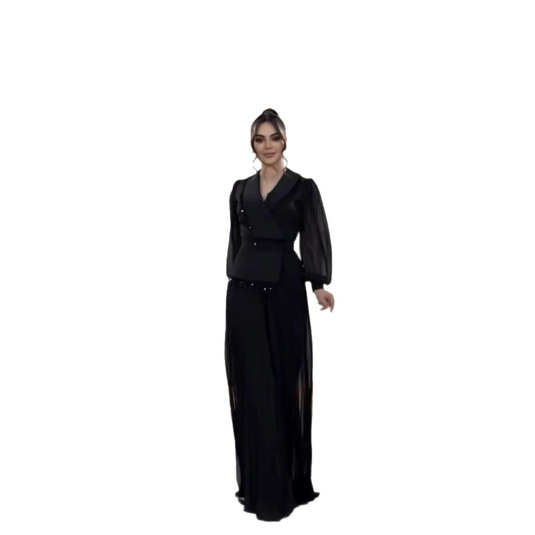 Mesh Tassel Pleated Suit