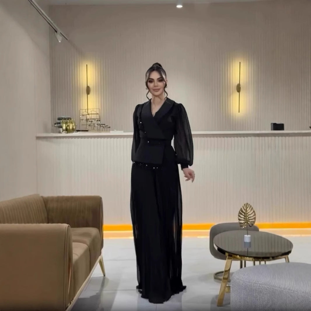 Mesh Tassel Pleated Suit