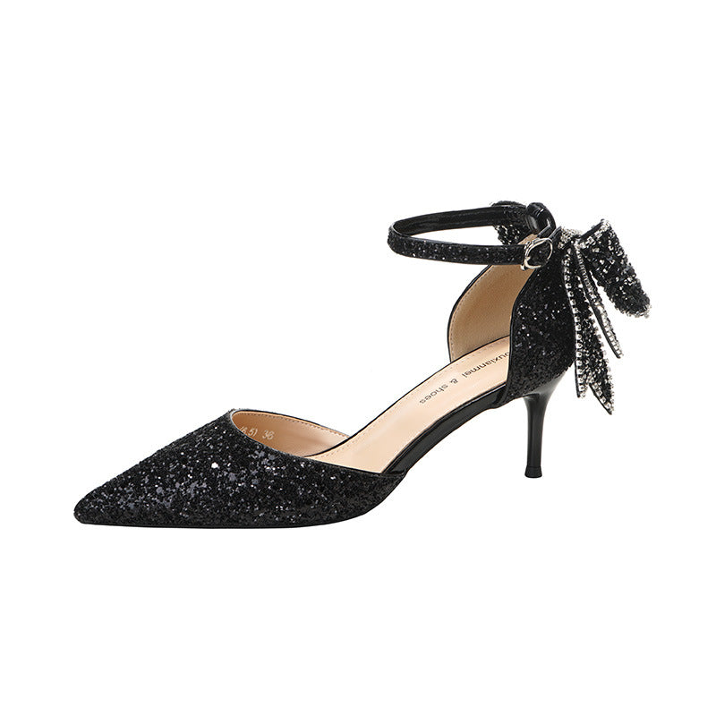 Sequined Bow Elegant High Heels