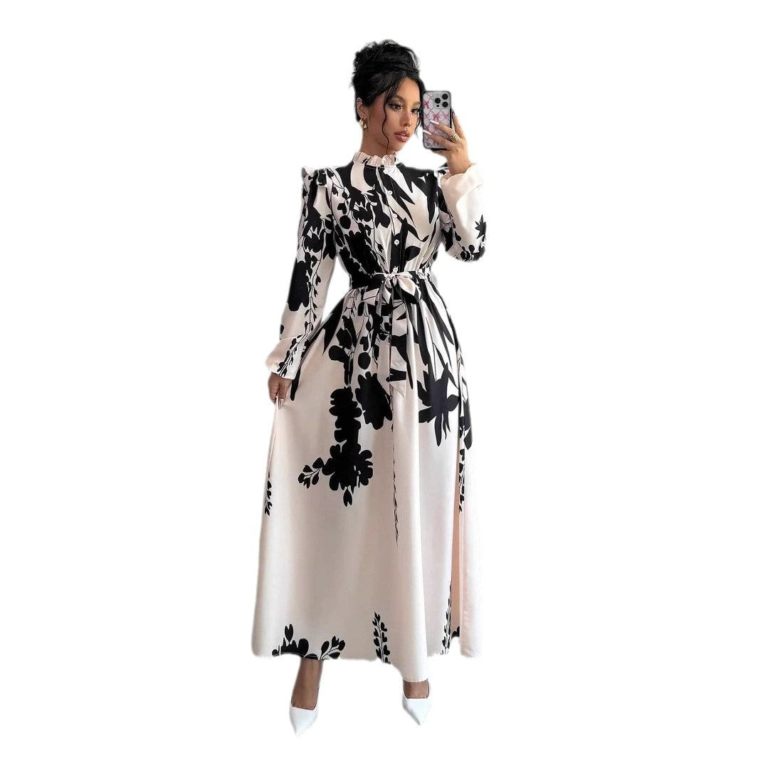 Waist Long Sleeve A- Line Dress