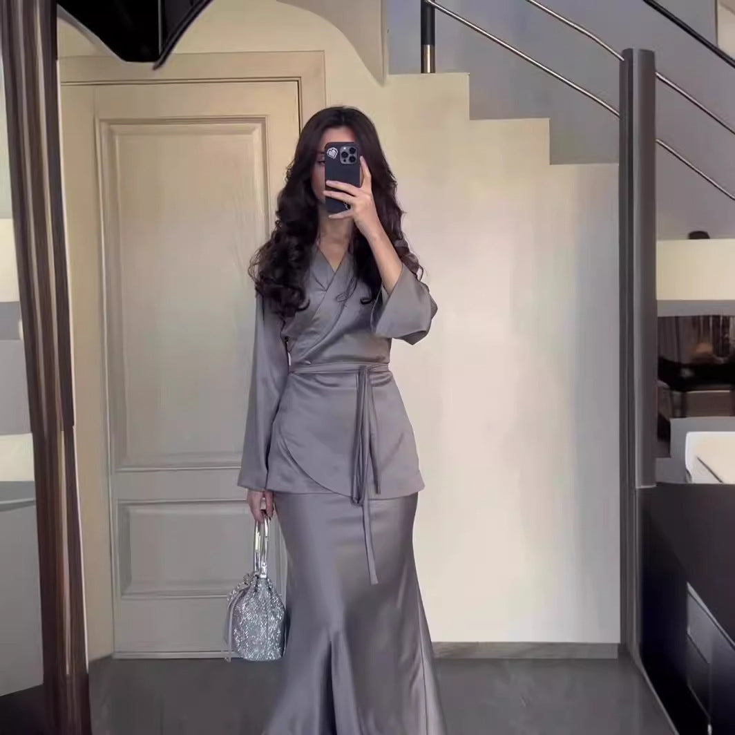 Satin Patchwork Long Dress