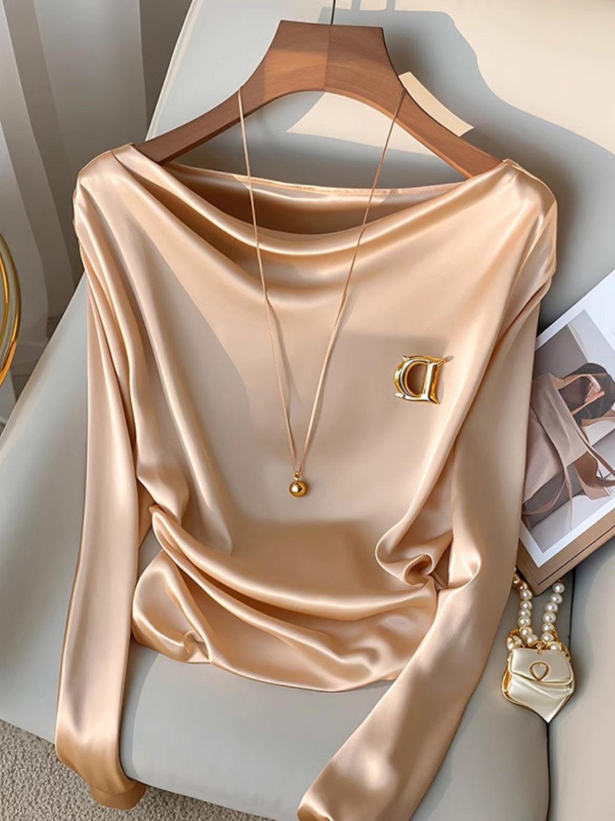 Long-sleeved Satin Blouse