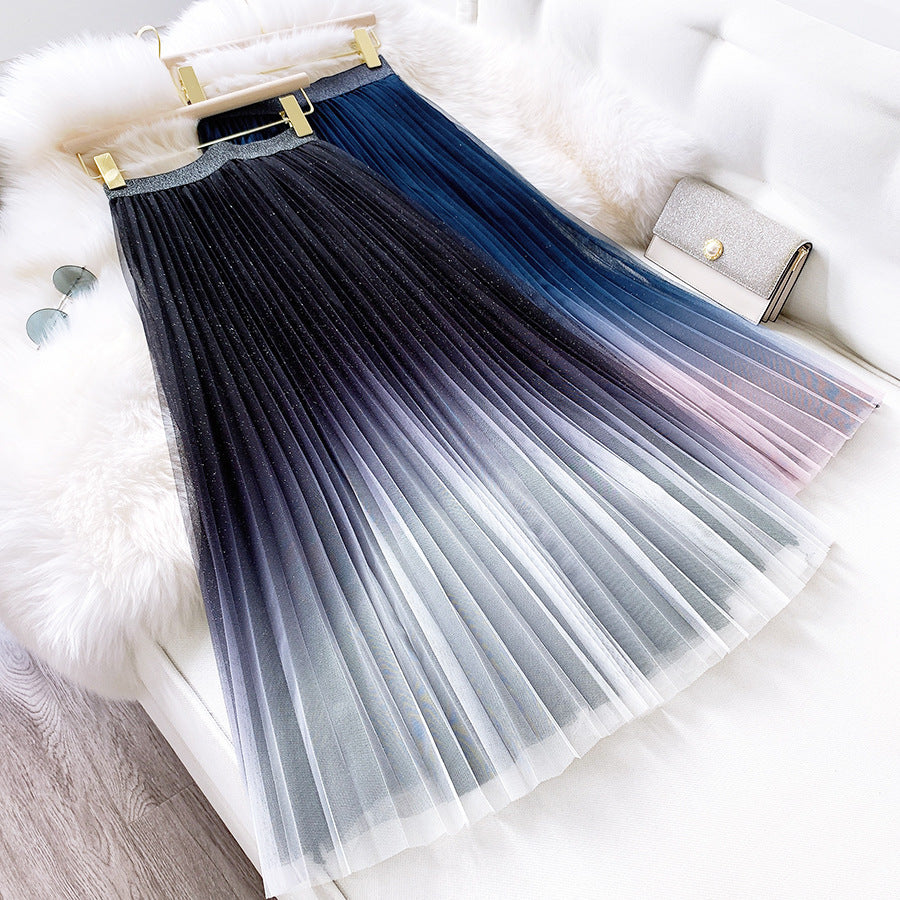 Starry Sky Gradient Color Mesh Skirt Women