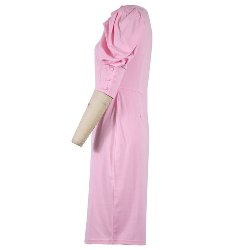 Square-neck Bubble Sleeve Dress