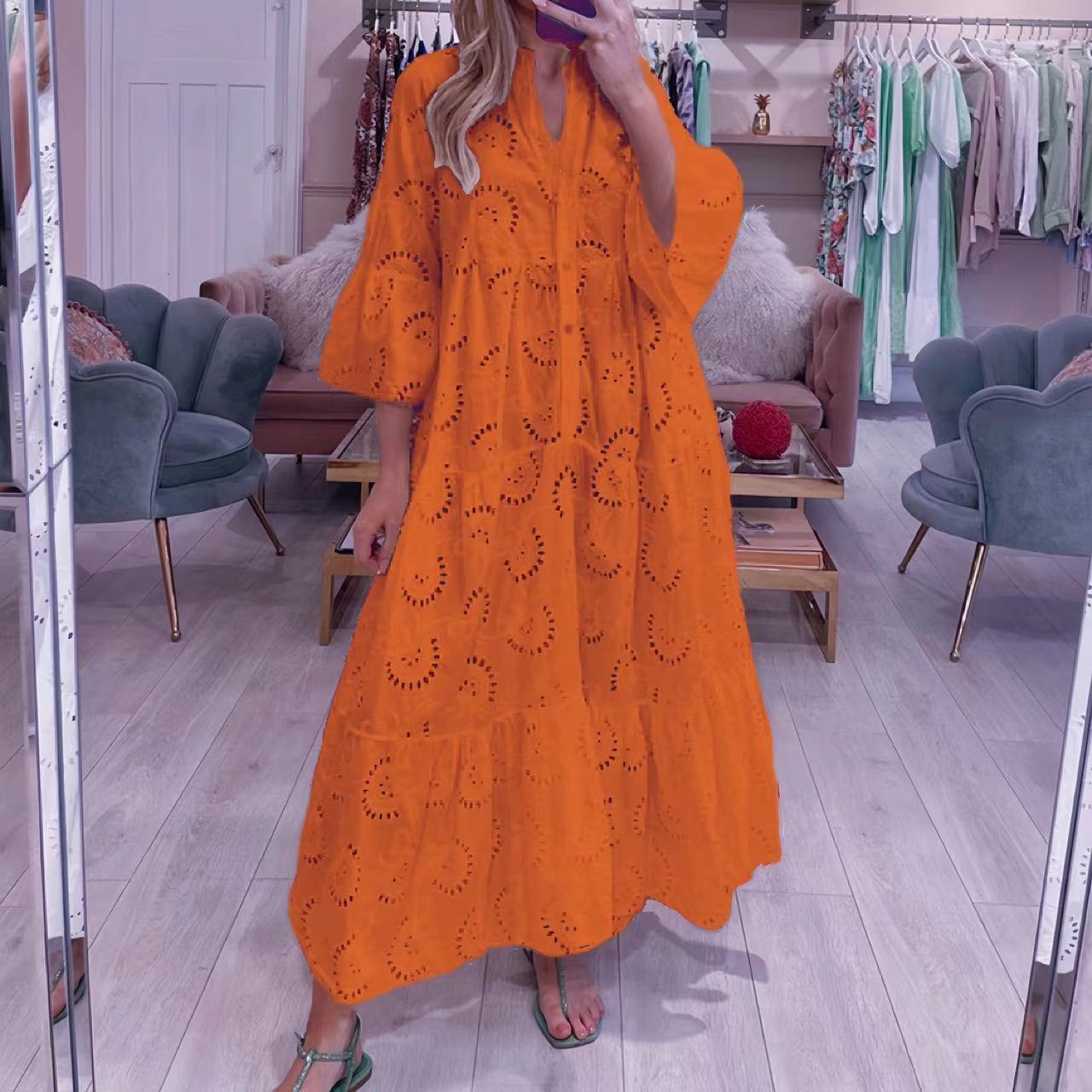 V-neck French Style Bell Sleeve Dress