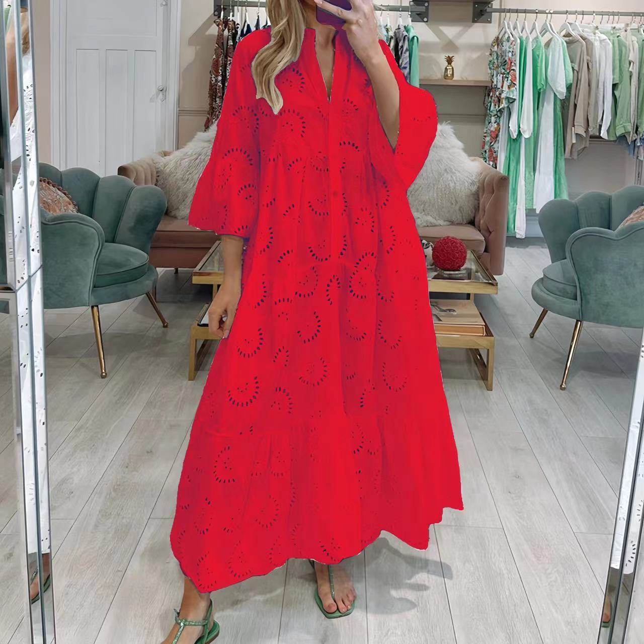 V-neck French Style Bell Sleeve Dress