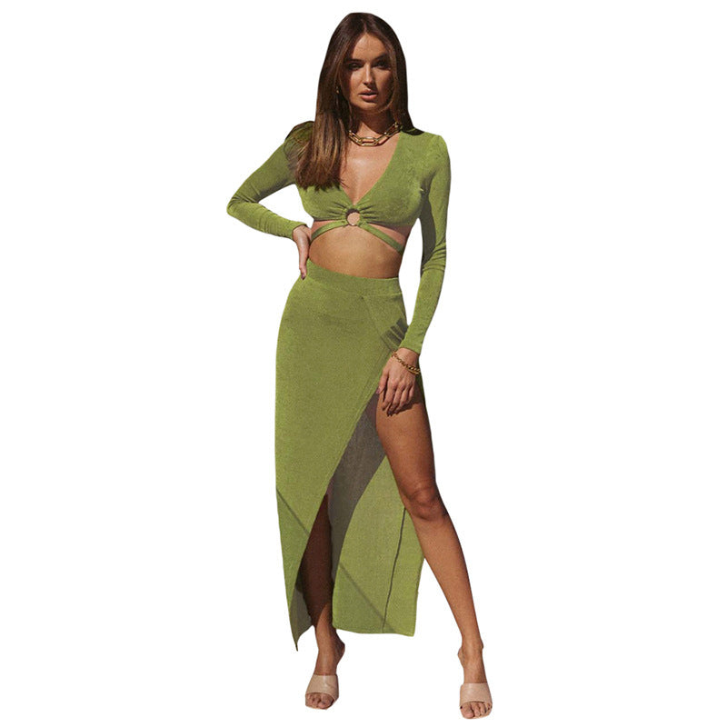 Long Sleeve Bandage Dress Set