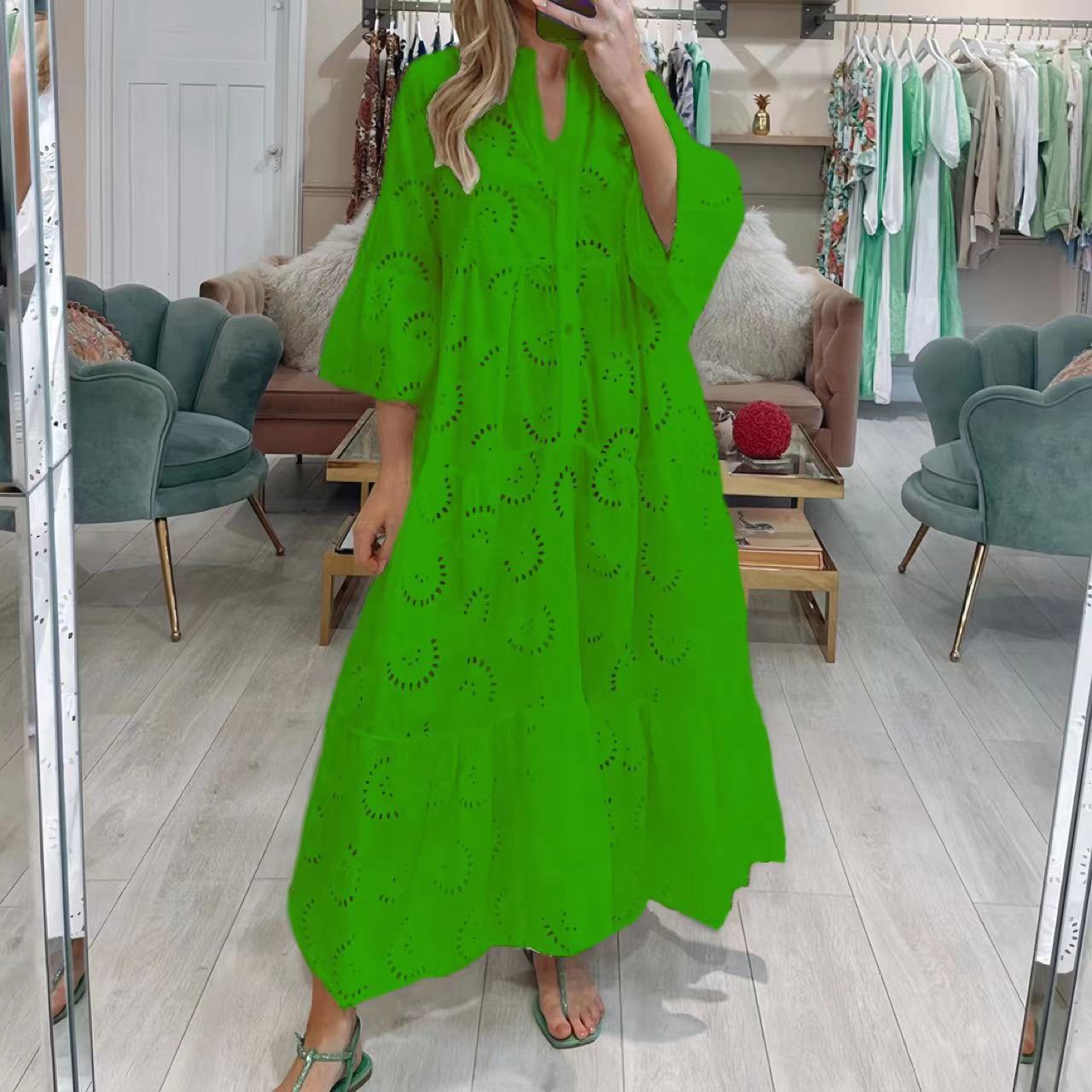 V-neck French Style Bell Sleeve Dress
