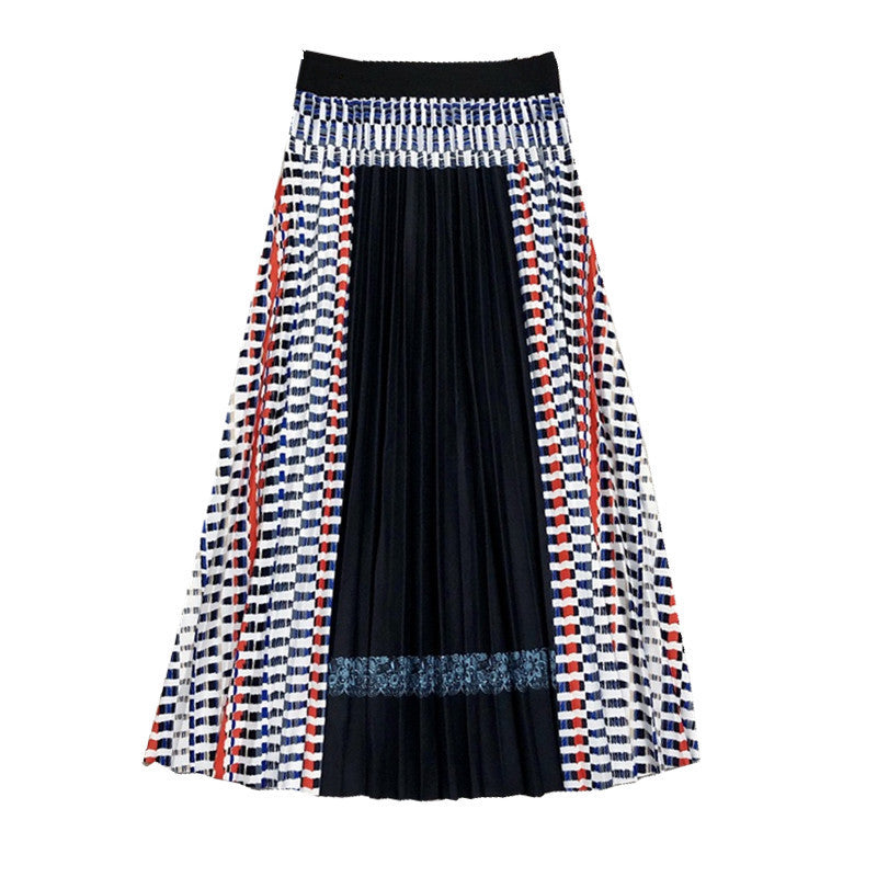 Stitching Pleated Skirt