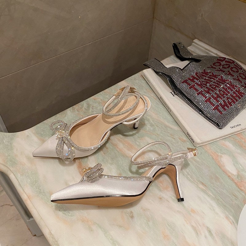 Rhinestone Bow Pointed High Heels