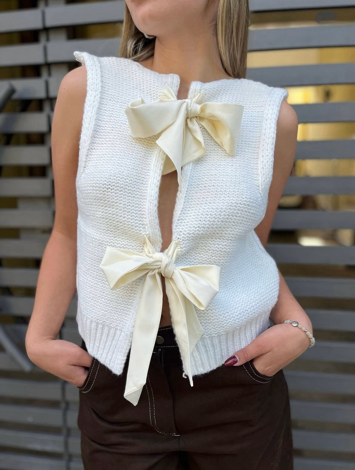 Minimalist Bowknot Vest Sweater