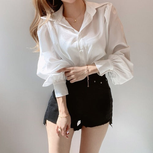 Lapel Single-breasted Sleeve Shirt