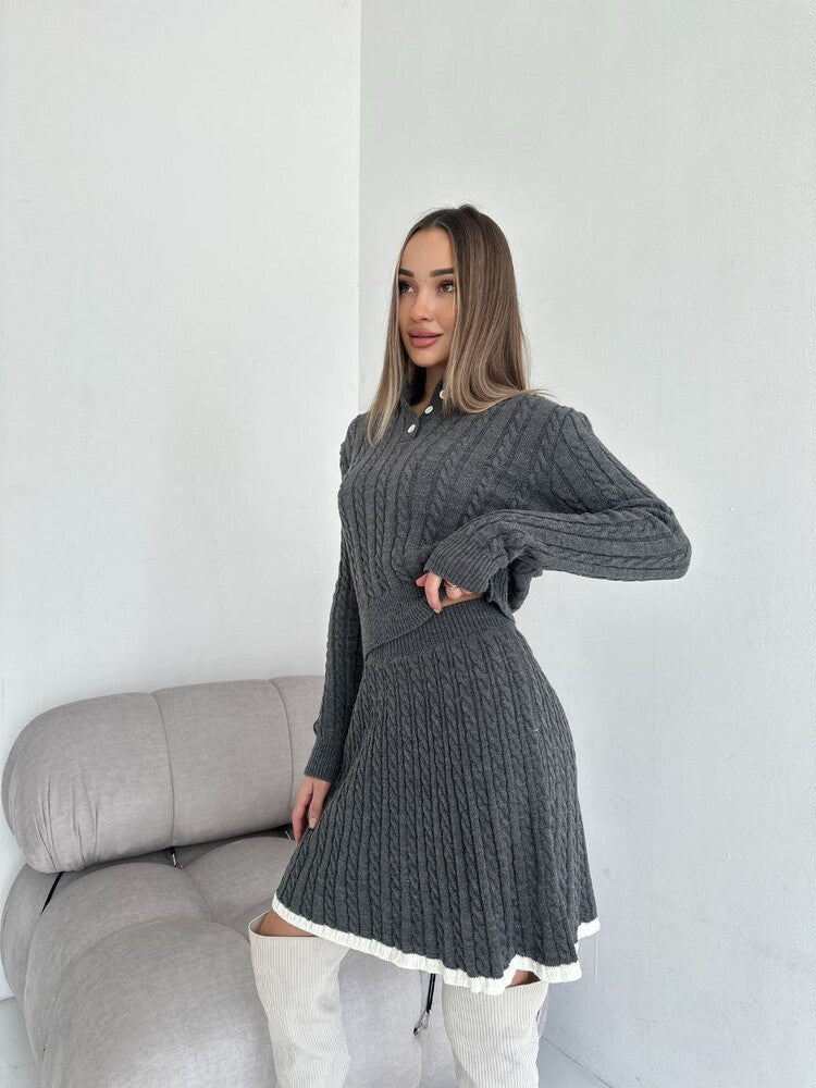 Long Sleeve Knitted Button Sweater Dress