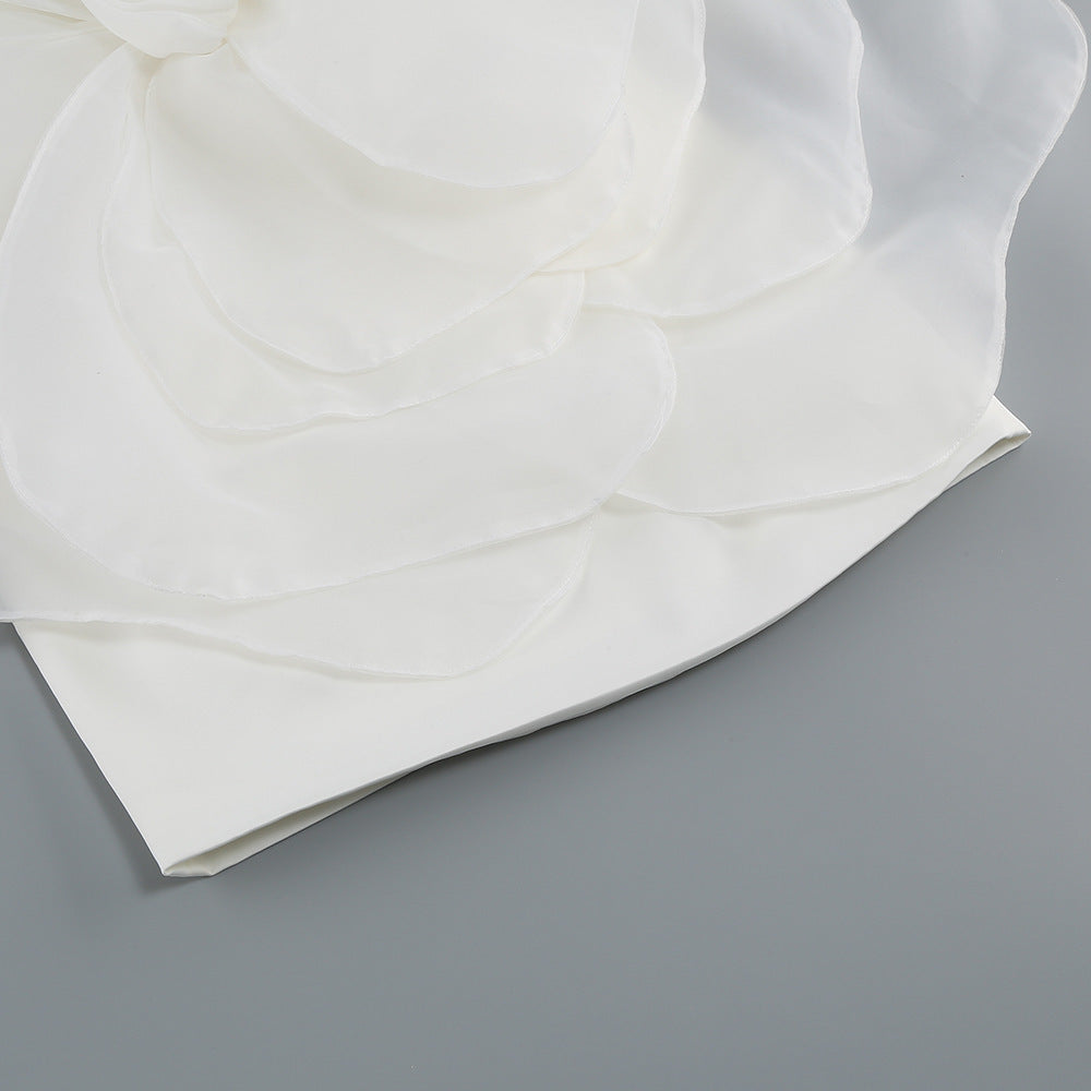 High-end Oblique Shoulder Decorative Flower Dress