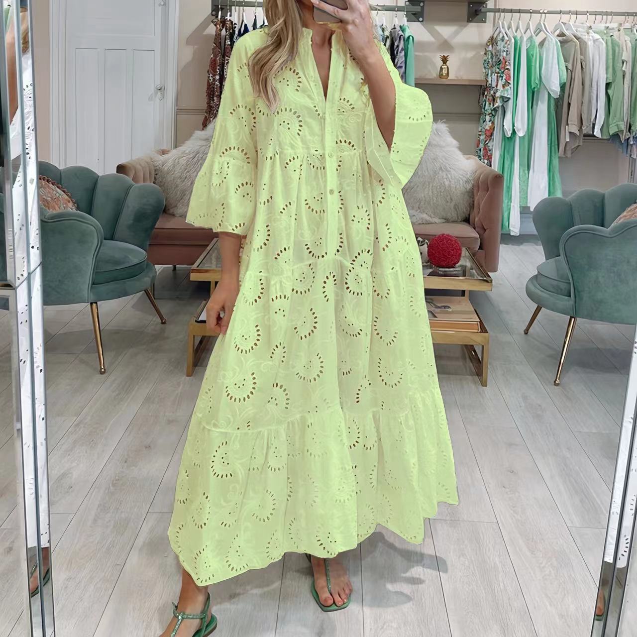 V-neck French Style Bell Sleeve Dress