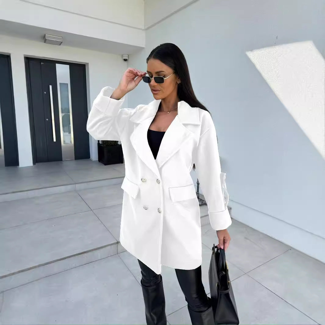Solid Color Double-breasted Woolen Coat