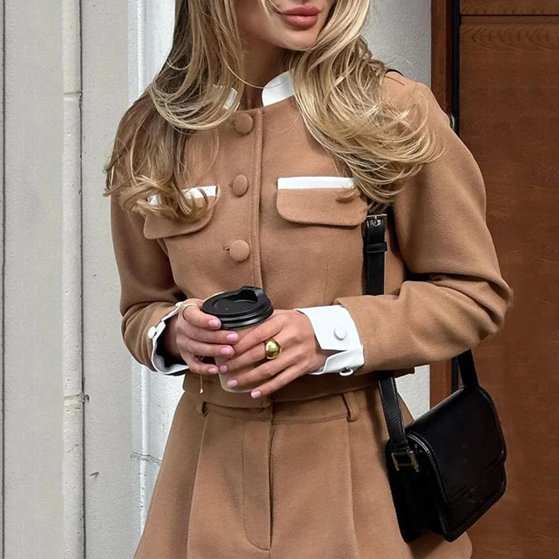 Socialite Woolen Skirt Suit