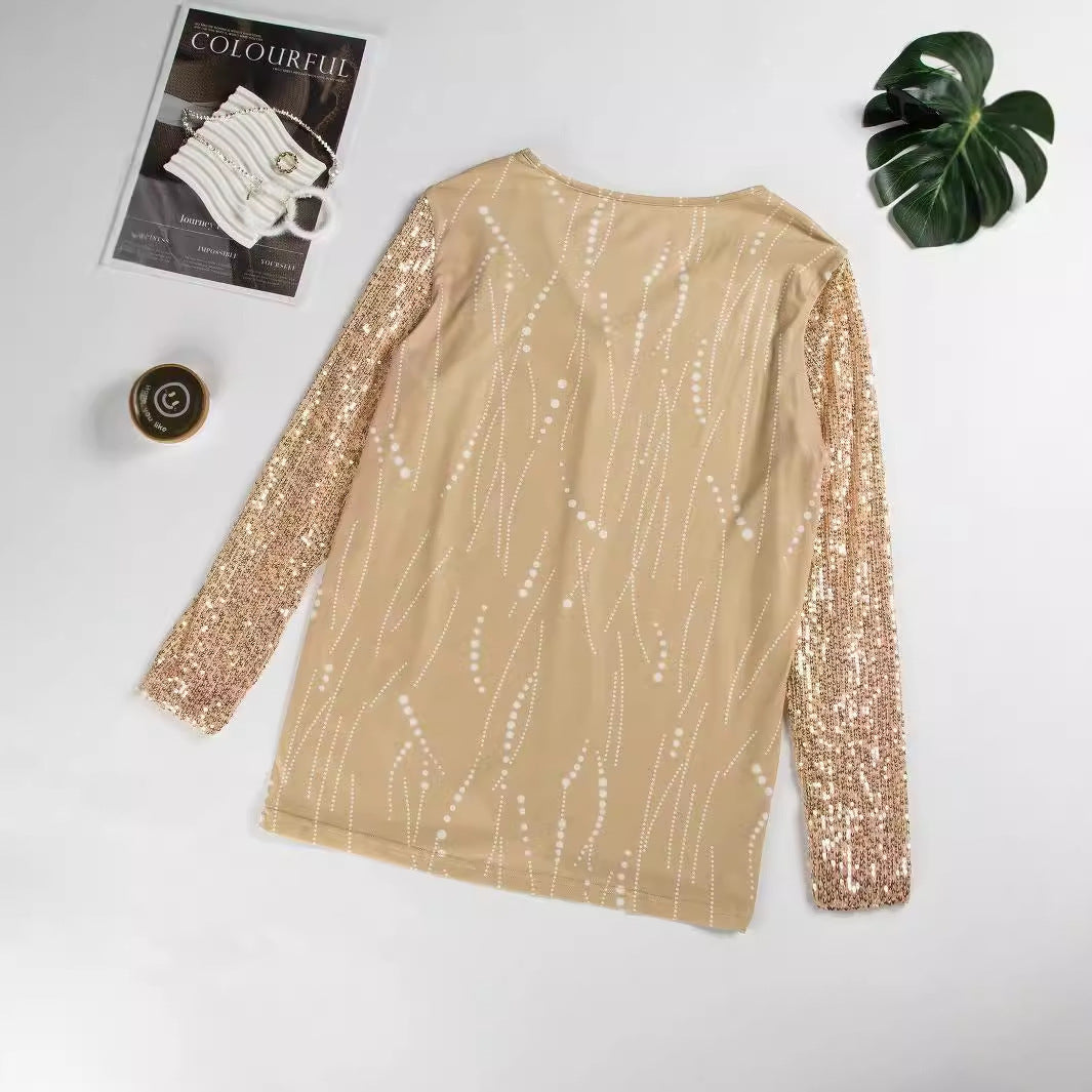Silk V-neck Sequins Top