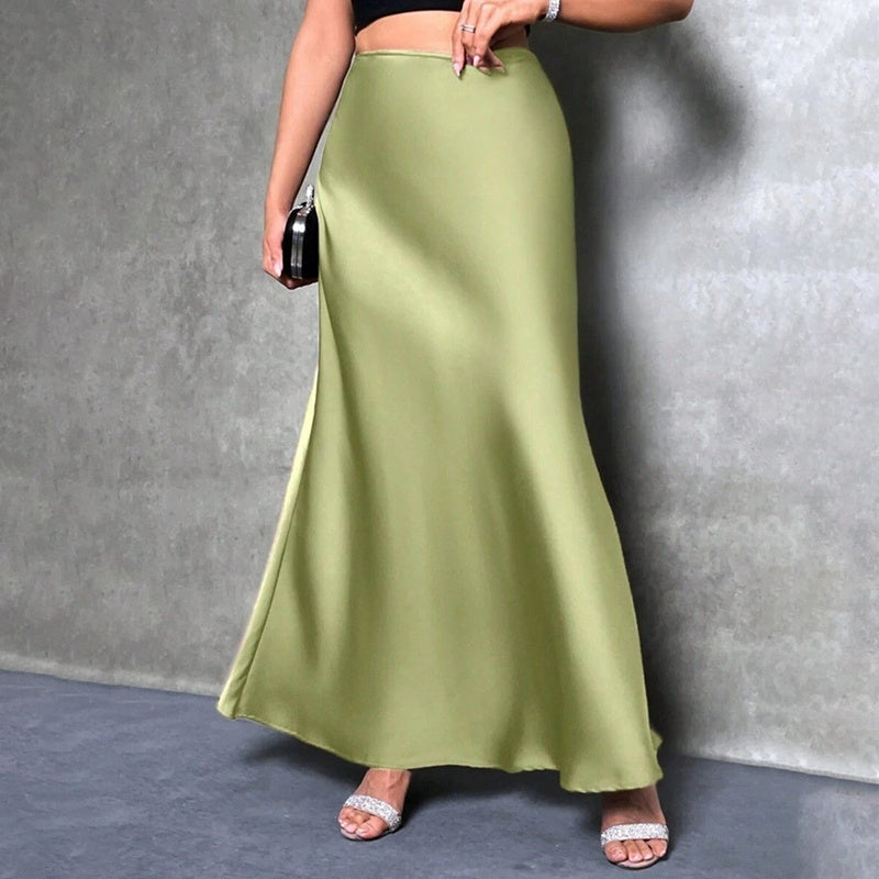 Satin High Waist Flared Midi Skirt