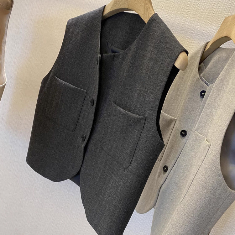 Loose Round Neck Sleeveless Suit Vest