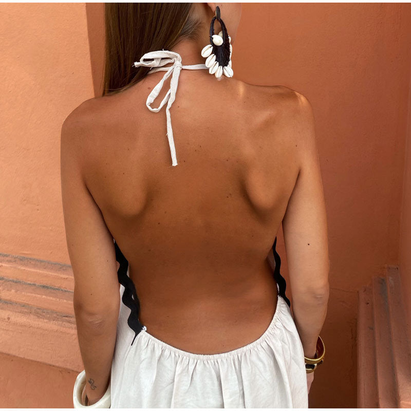 Elegant Spliced Halterneck With Suspenders Dress