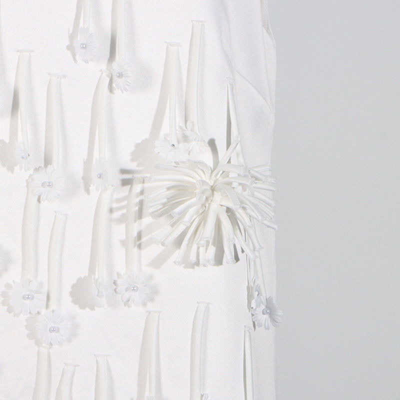 Stitching Tassel Flower Design Sleeveless Dress