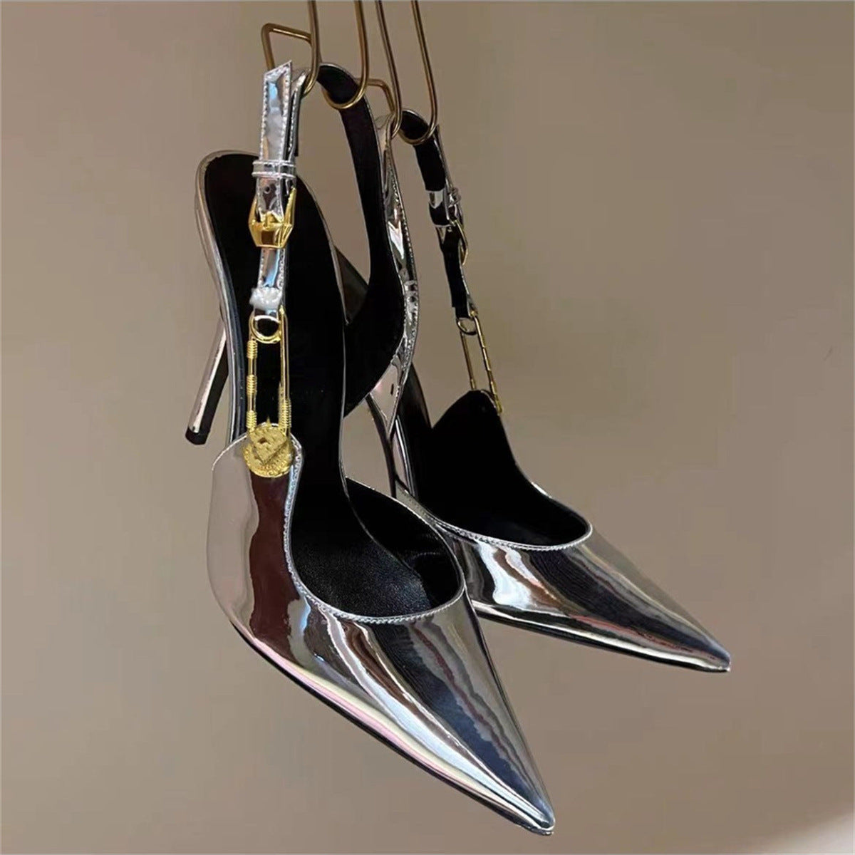 Rhinestone Pointed Toe Strap Heels